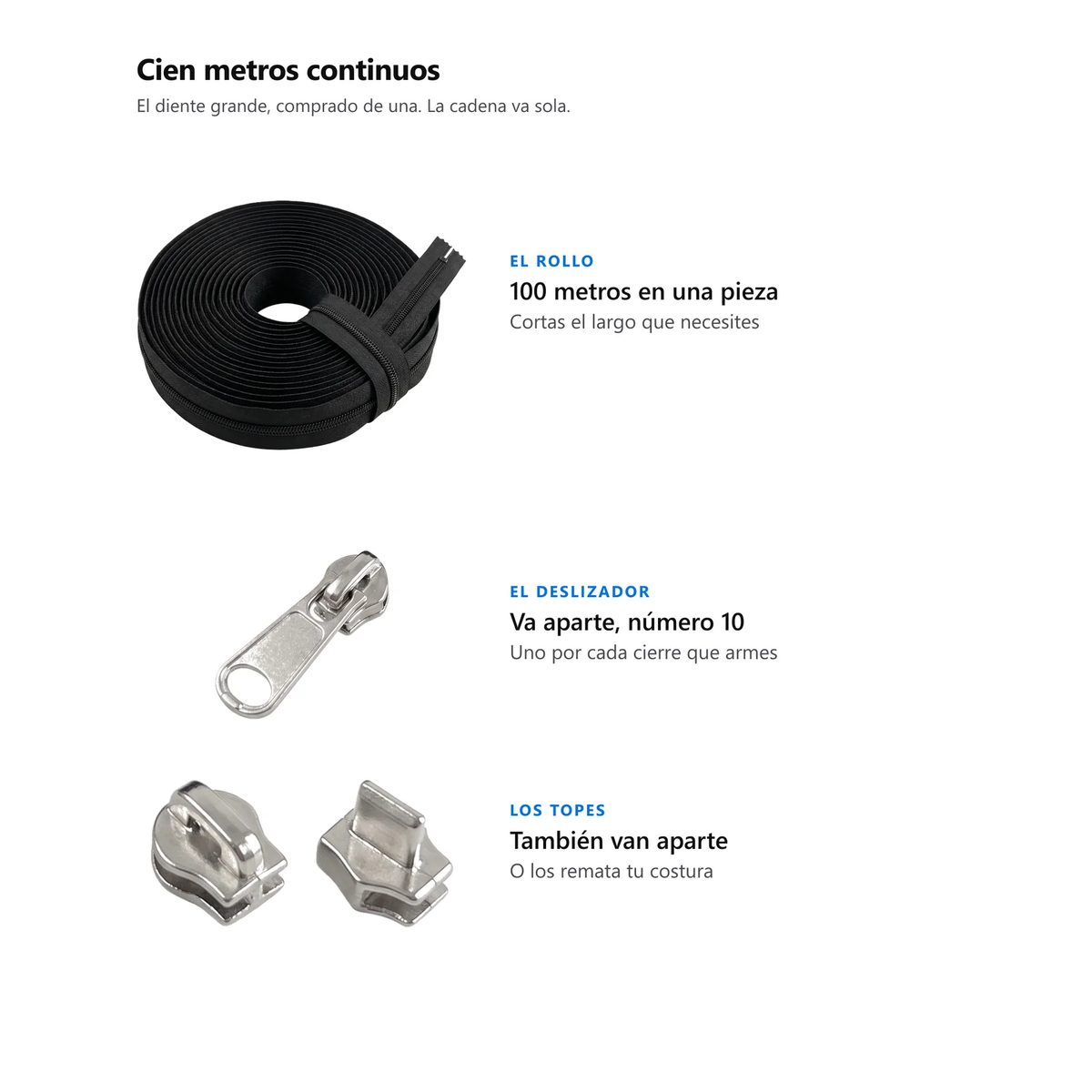 Cremallera Continua #10 por Rollo de 100 Metros