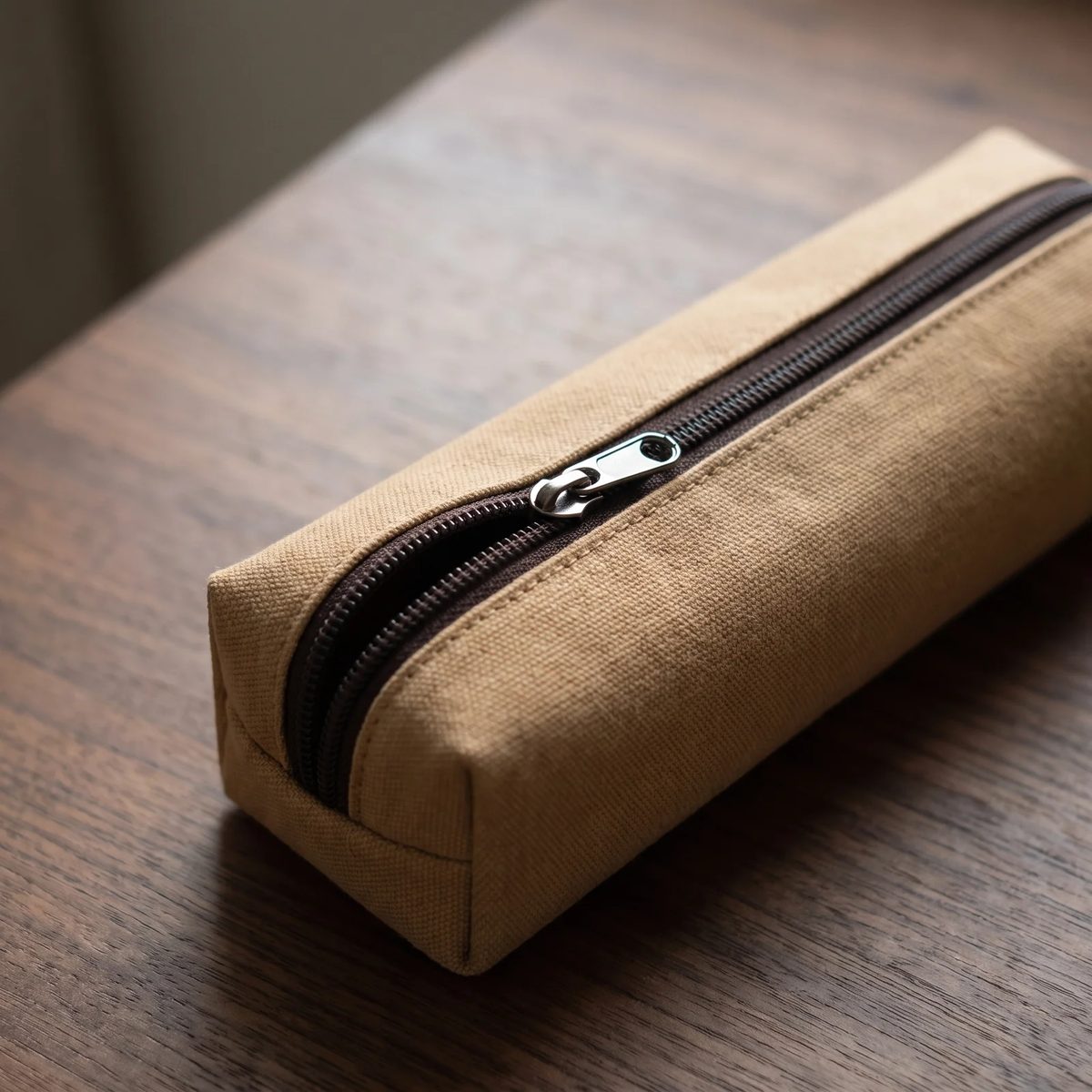 Estuche confeccionado con cremallera continua número 6 café