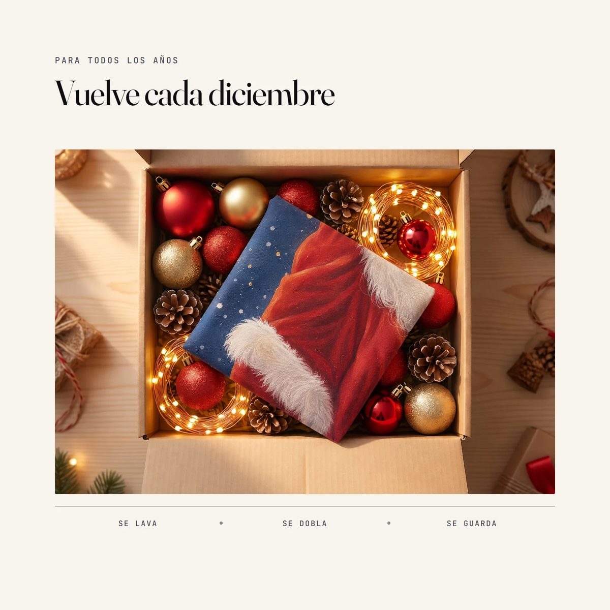 La funda navideña se lava, se dobla y se guarda para el próximo diciembre