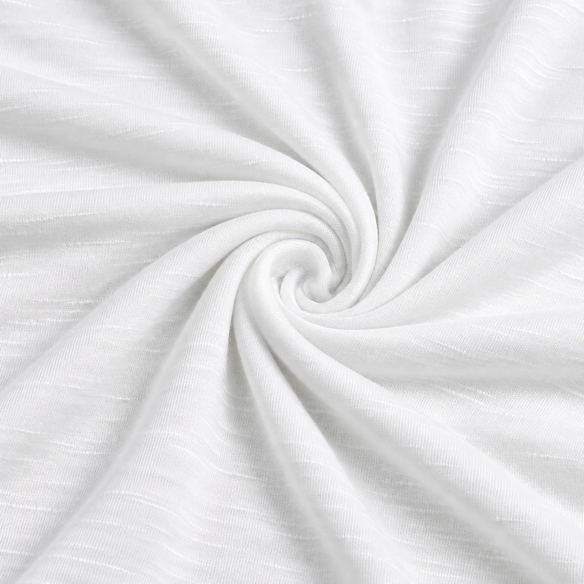 Jersey flamé de rayón blanco en remolino, con textura irregular del hilo visible.