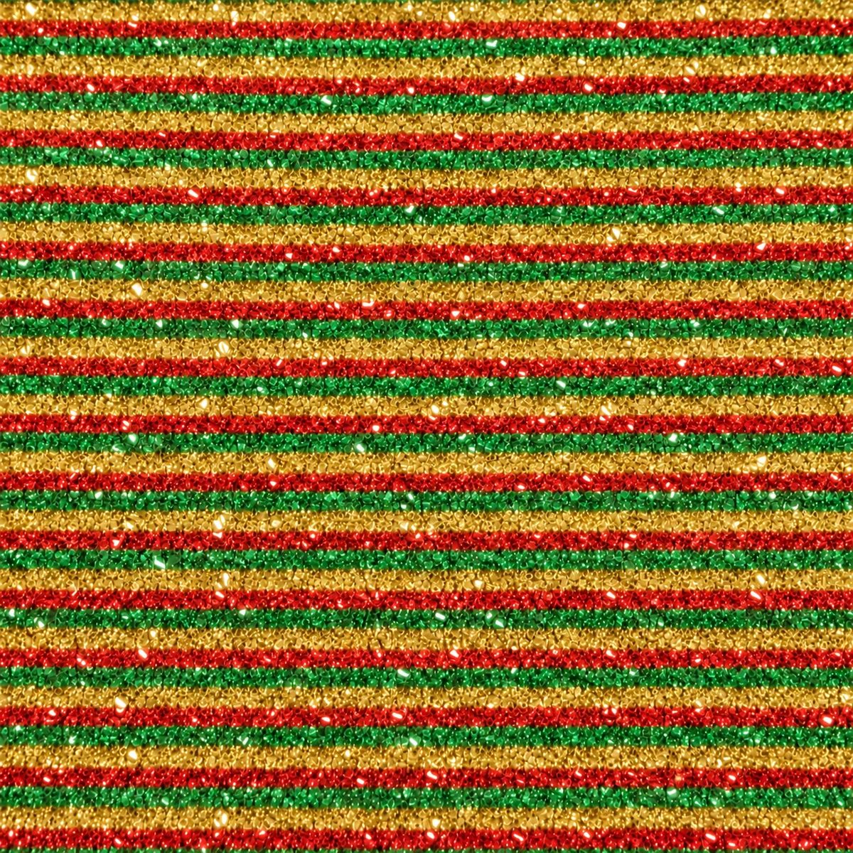 Tela esponjillón tricolor en vista plana, con franjas doradas, rojas y verdes
