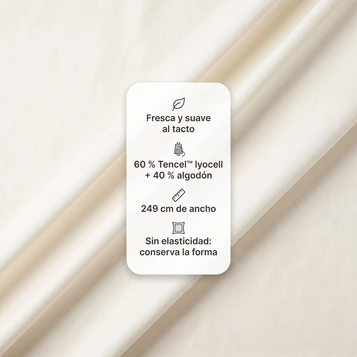 Tencel de Algodón color marfil: fresca y suave, 60 % Tencel lyocell y 40 % algodón, 249 cm de ancho, sin elasticidad