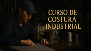 Miniatura premium del Curso de Costura Industrial con costurera en máquina industrial